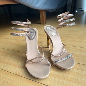 Rene Caovilla Cleo Pink Crystal 105mm Sandal Like New WRAP